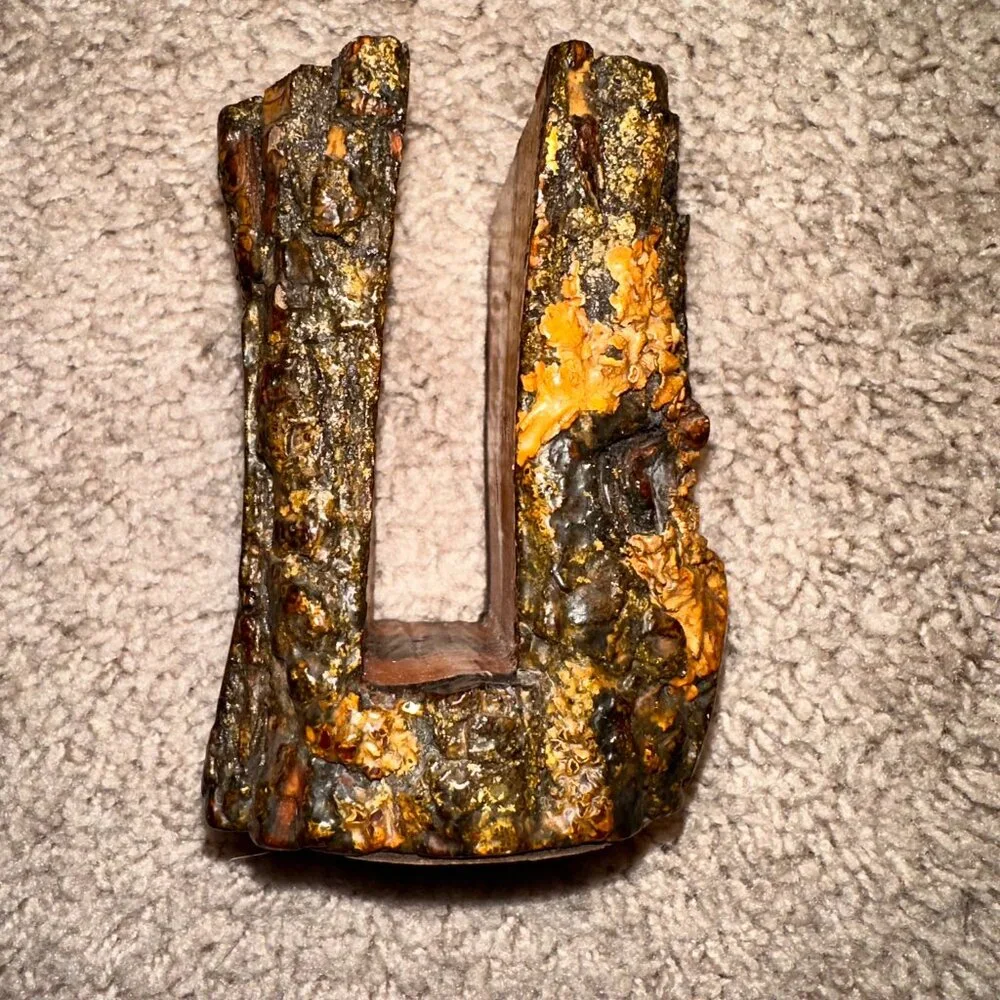 Handcrafted vintage solid walnut carved wood letter / napkin holder
